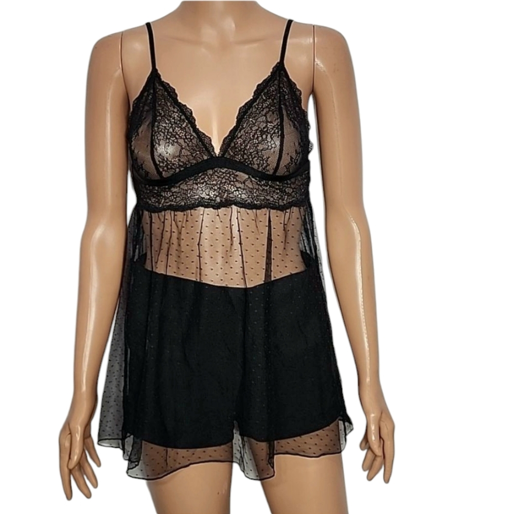 Victoria Secret Elegant Black Lace Babydoll‎ Lingerie Size M Medium NWT